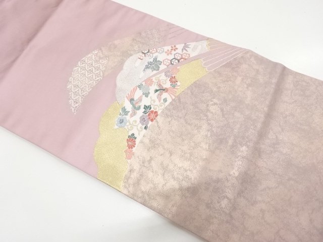 JAPANESE KIMONO / HIKIHAKU: FAN / FLORAL / BIRD MOTIFS / CLASSICAL PAT
